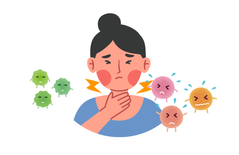 오른손으로 목을 감싸고 있는 그래픽